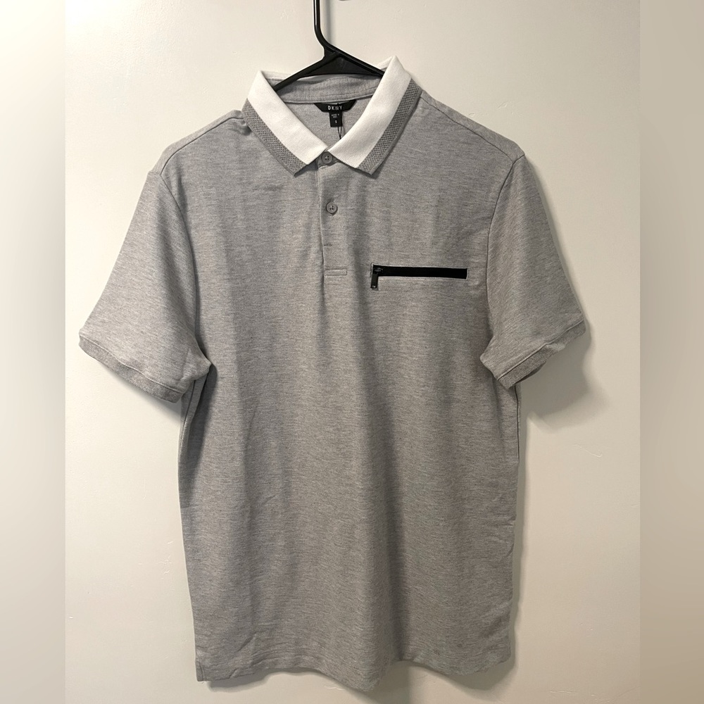 DKNY Men’s Grey Polo with Zipper Pocket sz S